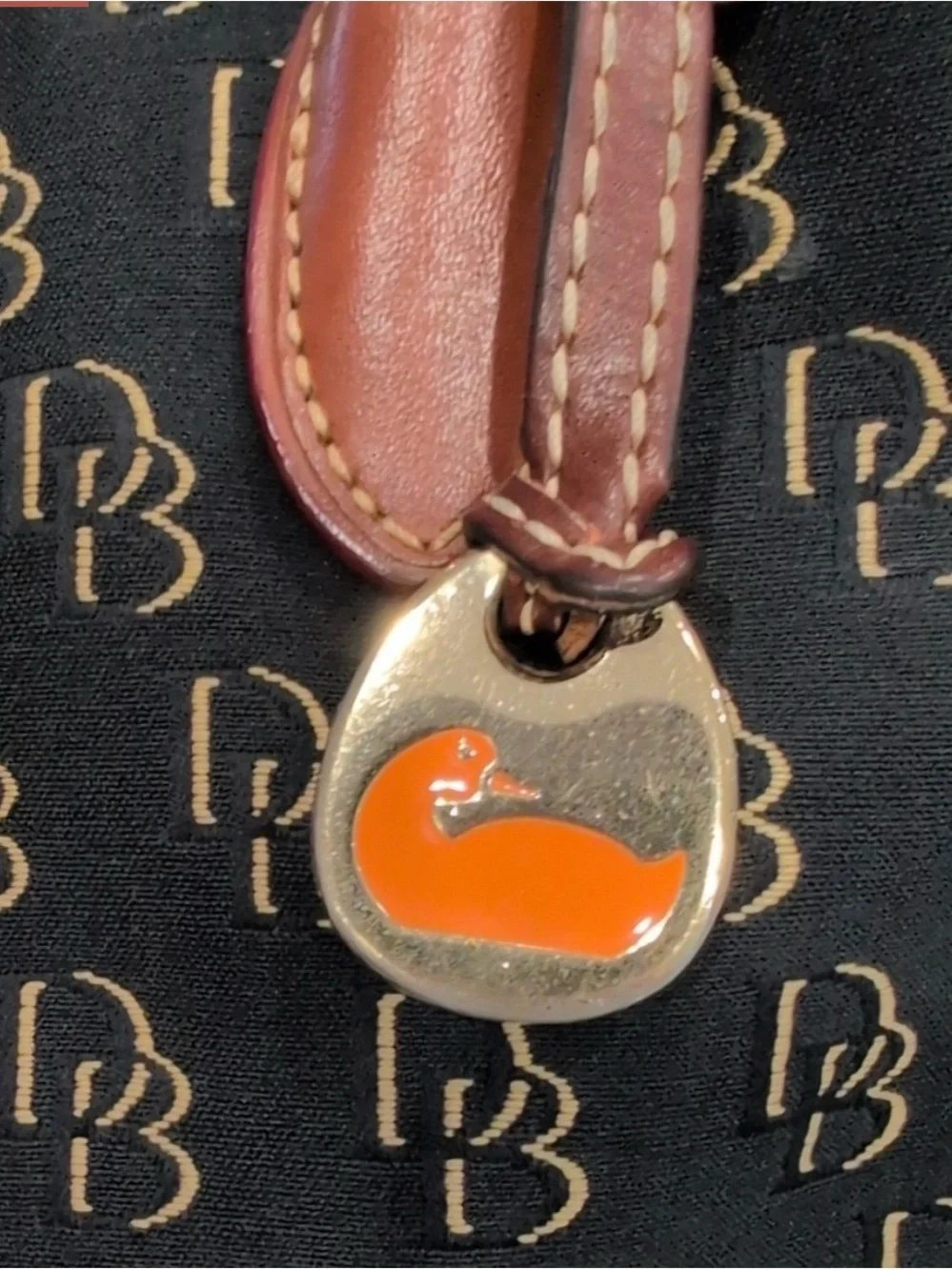 Dooney & Bourke Black Signature Canvas Satchel with Brown Leather Trim